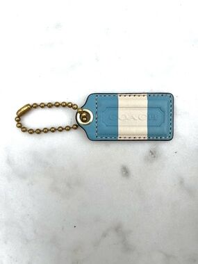 COACH RARE STRIPE Vintage Leather Hang Tag, Blue & White